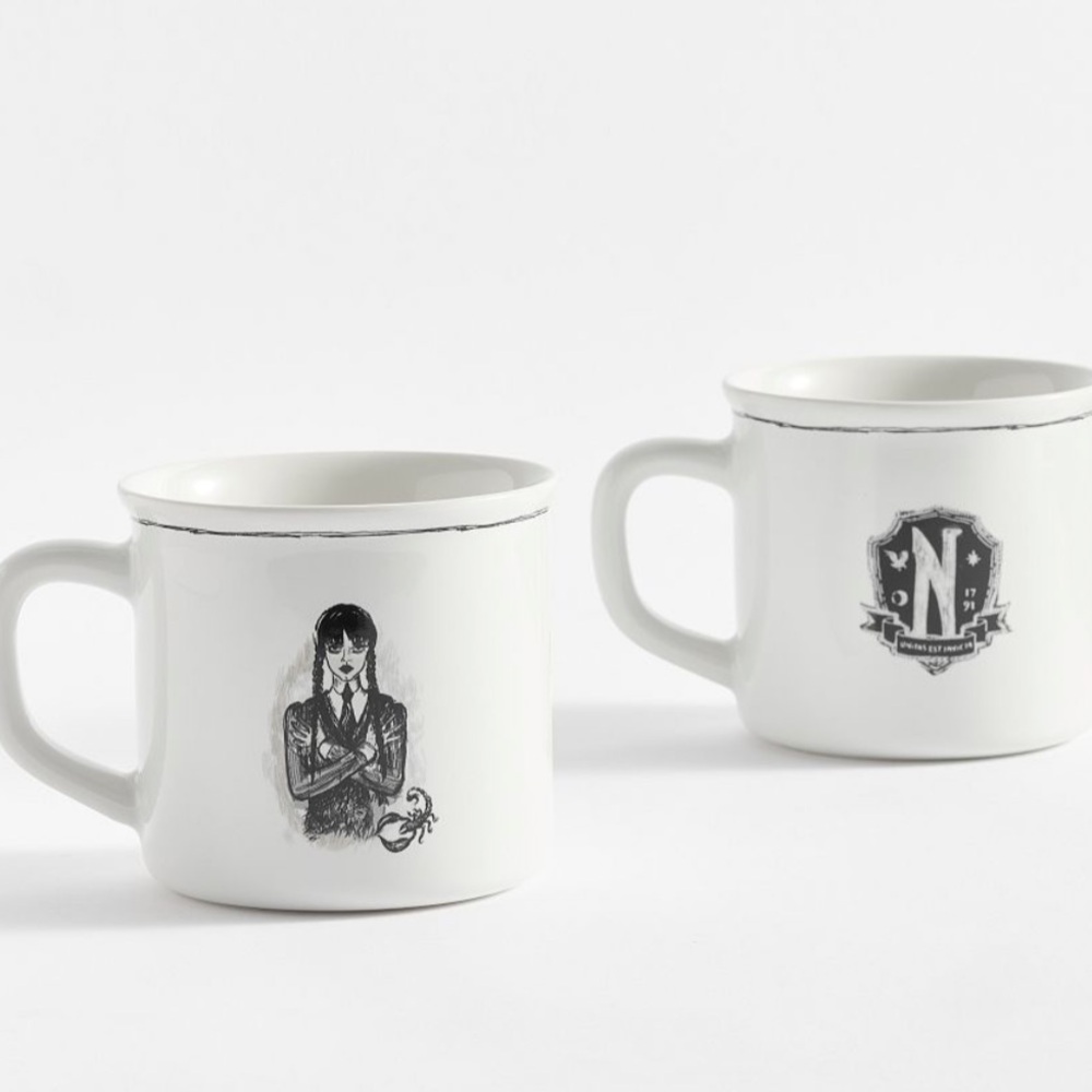 Pottery Barn Wednesday Addams Stoneware Decal Mugs NEW IN BOX Halloween - Picture 11 of 13